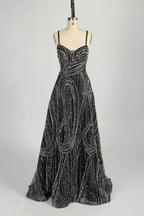Beaded Sequined Black A-Line Mother of the Bride Dress with Cape MC126