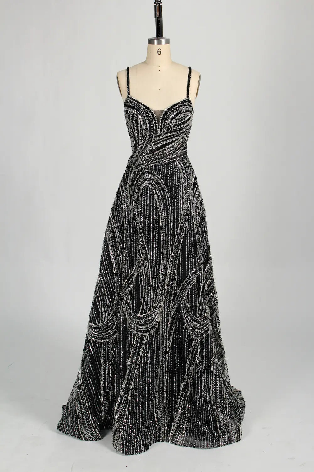 Beaded Sequined Black A-Line Mother of the Bride Dress with Cape MC126