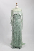 Beaded Fit and Flare Mother of the Bride Dress with Detachable Cape KY025
