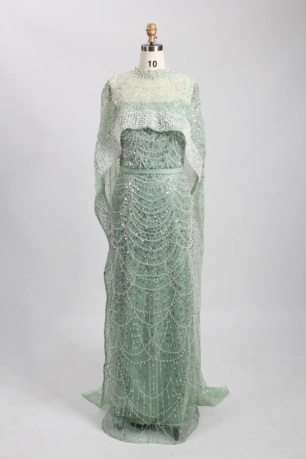 Beaded Fit and Flare Mother of the Bride Dress with Detachable Cape KY025