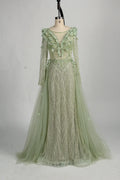 3D Floral Beaded Long Sleeve Sage Green Mother of the Bride Dress MC128