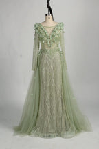3D Floral Beaded Long Sleeve Sage Green Mother of the Bride Dress MC128