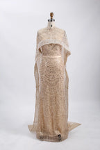 Beaded Fit and Flare Mother of the Bride Dress with Detachable Cape KY025