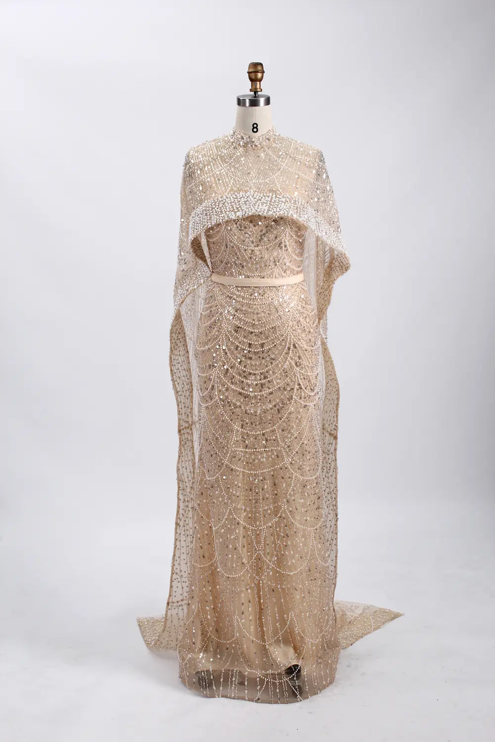 Beaded Fit and Flare Mother of the Bride Dress with Detachable Cape KY025