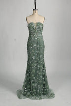 3D Floral Beaded Sage Green Mother of the Bride Dress with Cape Train MC130