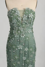 3D Floral Beaded Sage Green Mother of the Bride Dress with Cape Train MC130