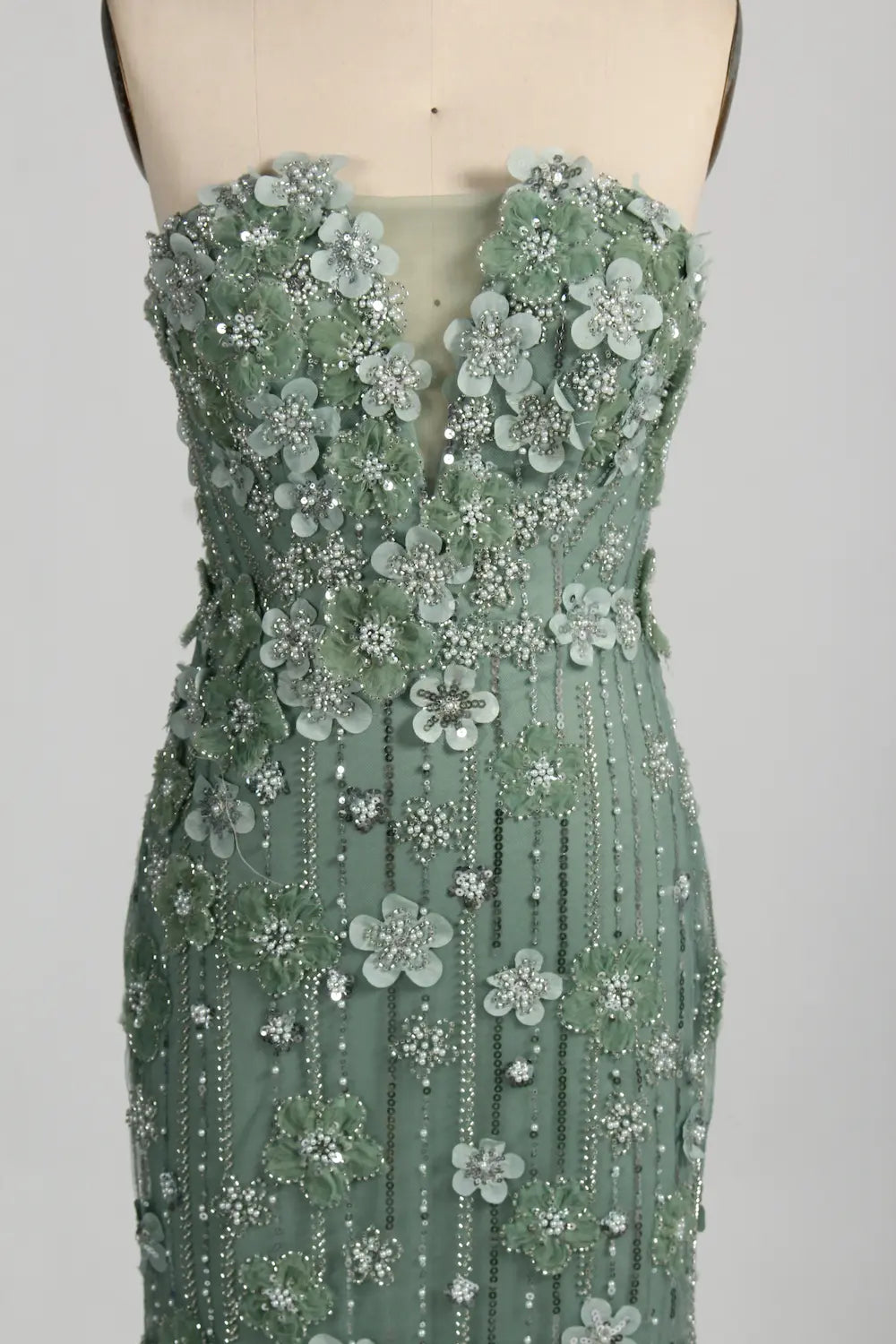 3D Floral Beaded Sage Green Mother of the Bride Dress with Cape Train MC130