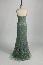 3D Floral Beaded Sage Green Mother of the Bride Dress with Cape Train MC130