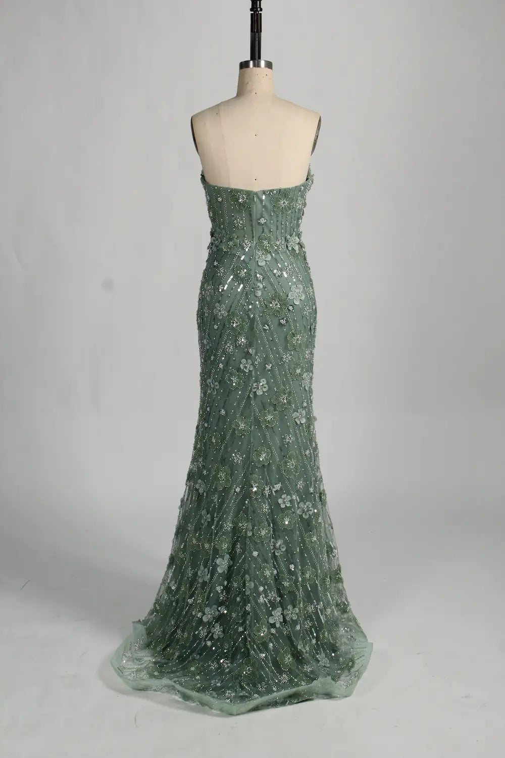 3D Floral Beaded Sage Green Mother of the Bride Dress with Cape Train MC130