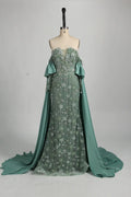 3D Floral Beaded Sage Green Mother of the Bride Dress with Cape Train MC130