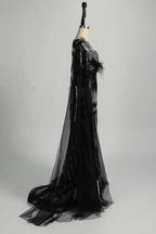 Sequined Feather Motif Black Fit and Flare Mother of the Bride Dress MC131