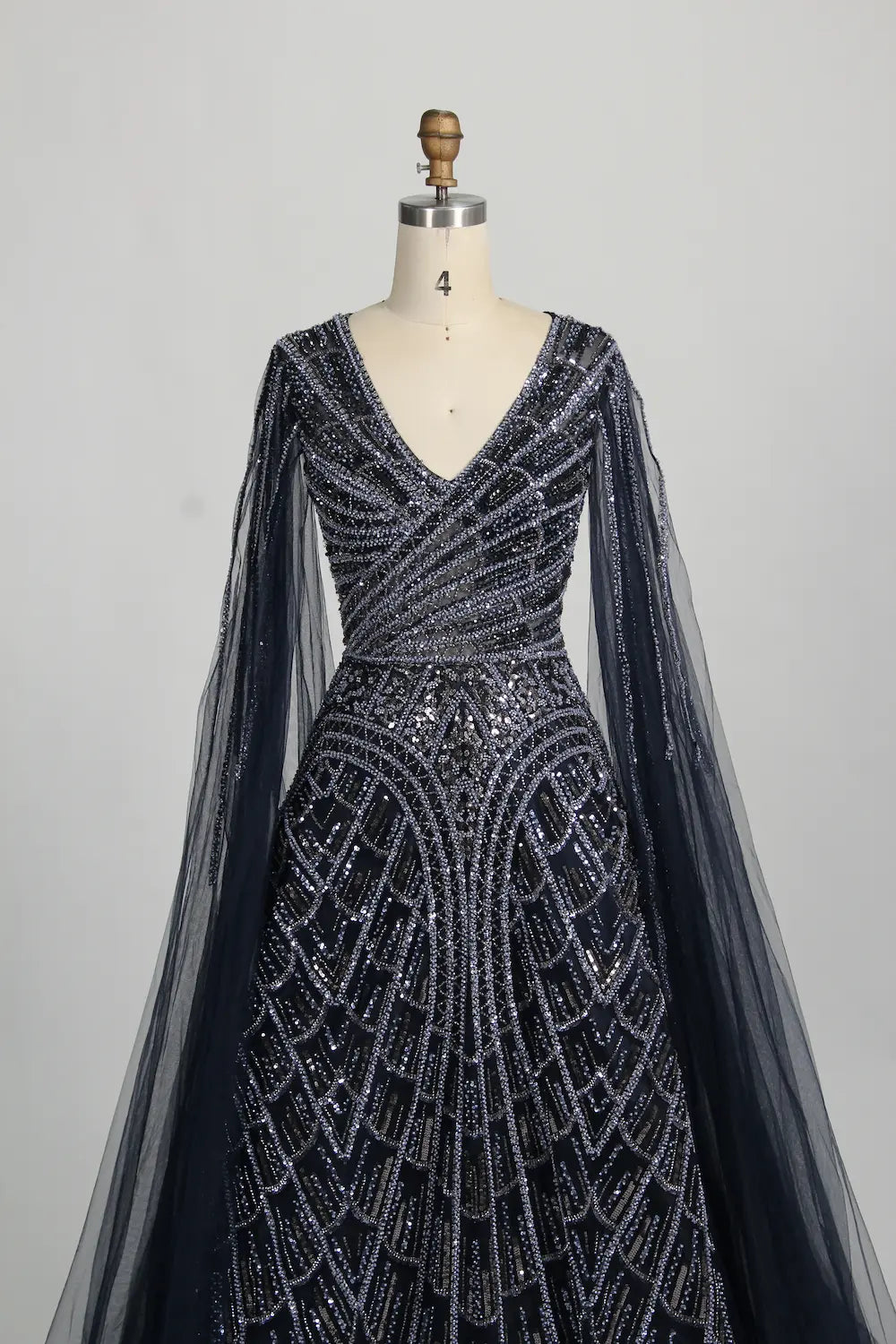 Beaded Geometric A Line Mother of the Bride Dress with Cape Sleeves MC133