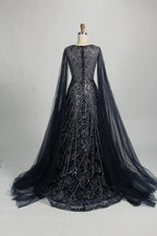 Beaded Geometric A Line Mother of the Bride Dress with Cape Sleeves MC133