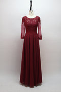Wholesale Burgundy Lace Long-Sleeve Mother Dress 32455