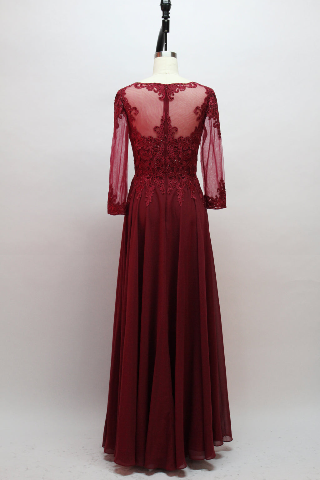 Wholesale Burgundy Lace Long-Sleeve Mother Dress 32455