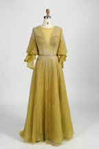 Beaded Black A Line Mother of the Bride Dress with Long Sleeves MC123