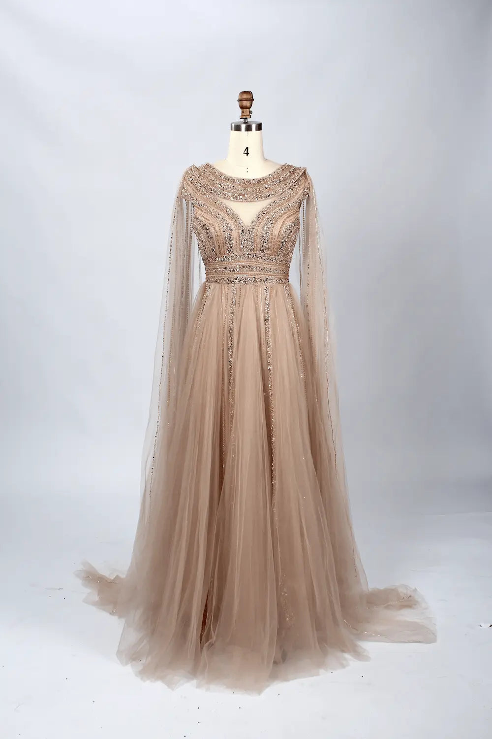 Beaded Boat Neck A-Line Mother of the Bride Dress with Long Sleeves MC057