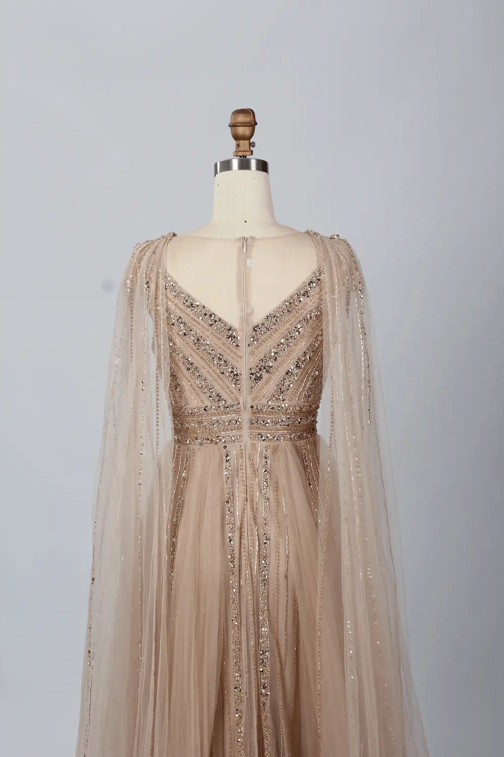 Beaded Boat Neck A-Line Mother of the Bride Dress with Long Sleeves MC057