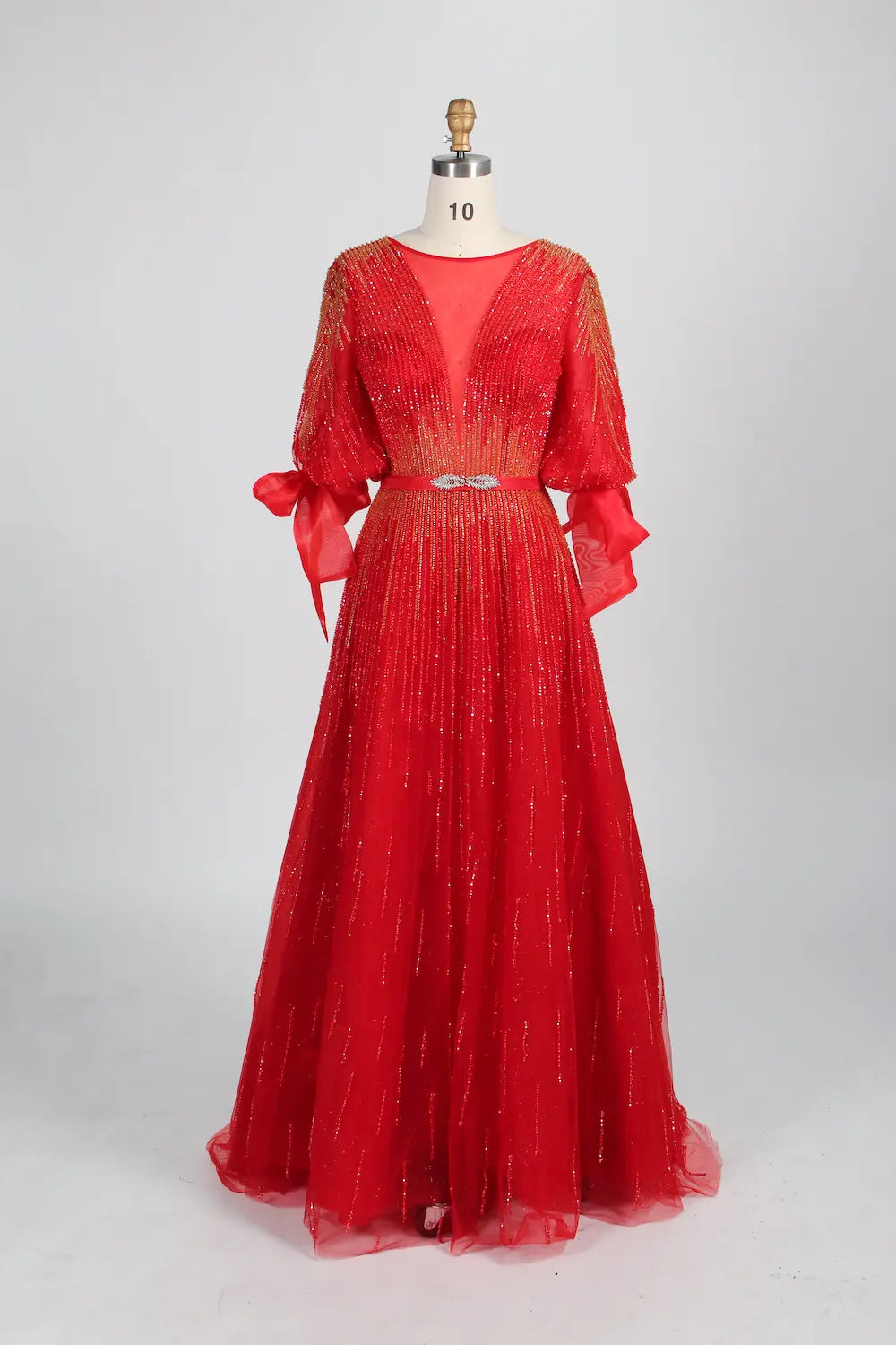 Beaded Black A Line Mother of the Bride Dress with Long Sleeves MC123