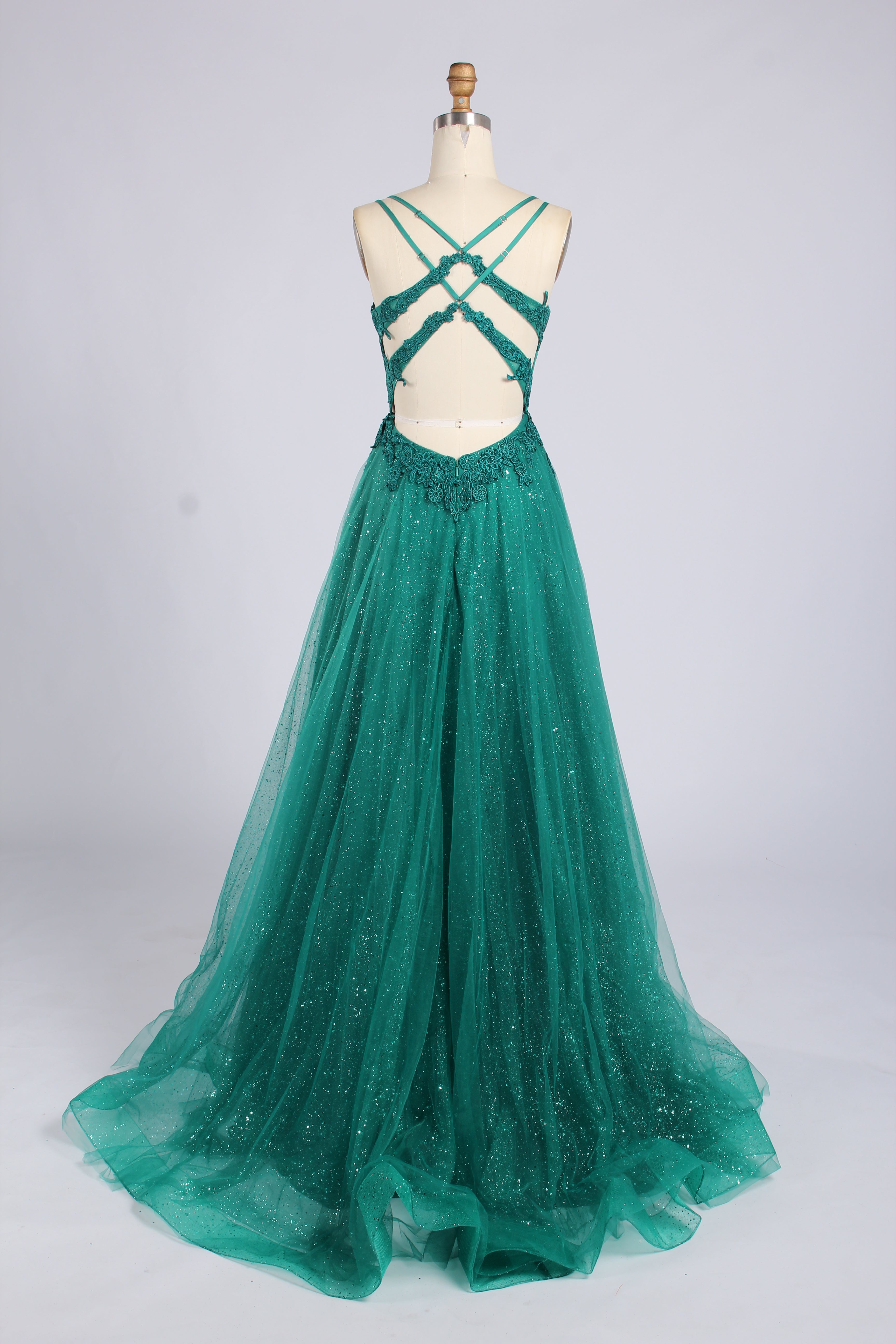 Wholesale Emerald Lace Corset Glitter Tulle Prom Dress 33519