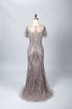 Mauve Refined Mermaid Mother of the Bride Dress with Cap Sleeves MC060