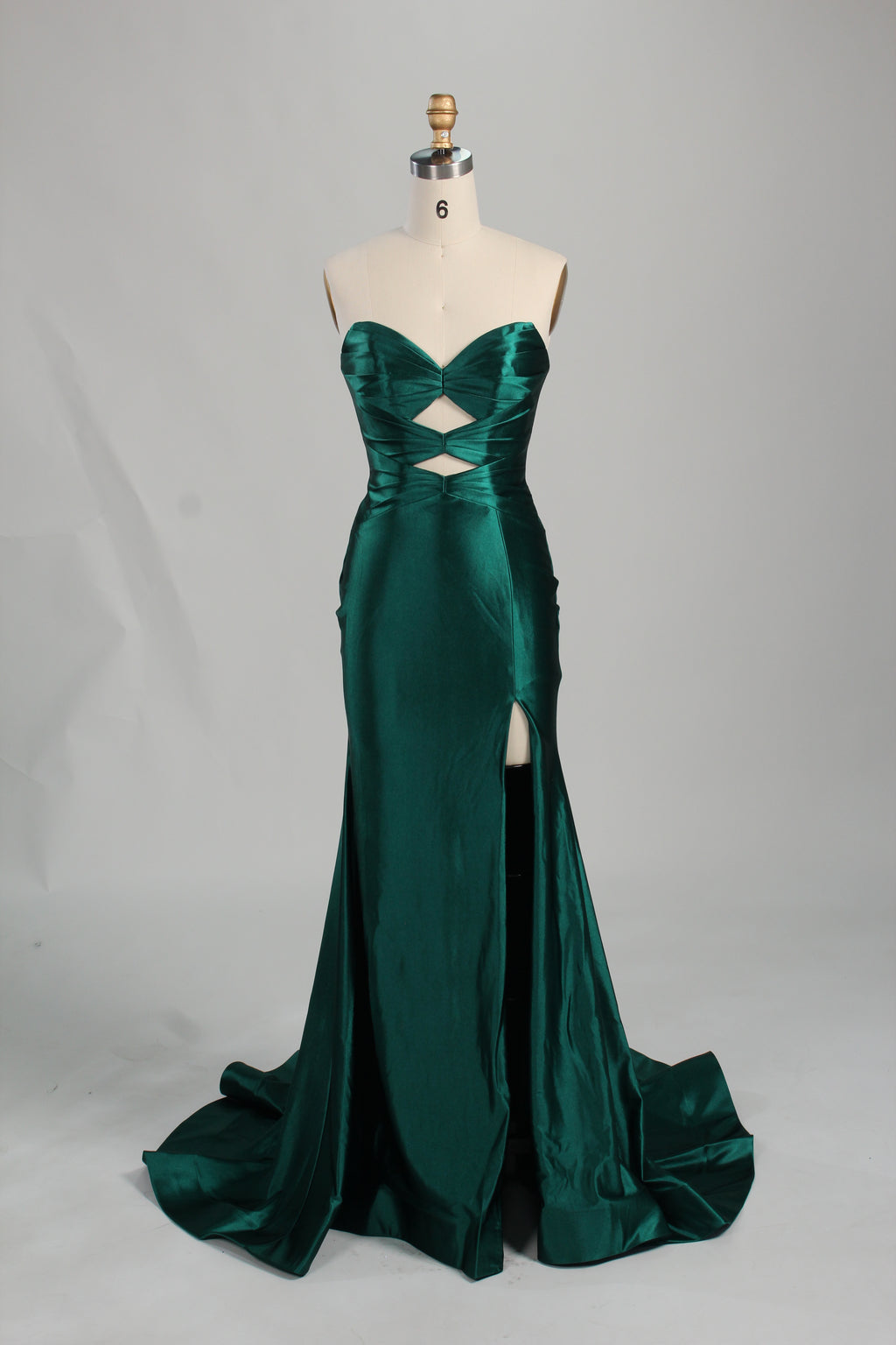 Wholesale Emerald Satin Strapless Evening Gown with Cutout Details 33199