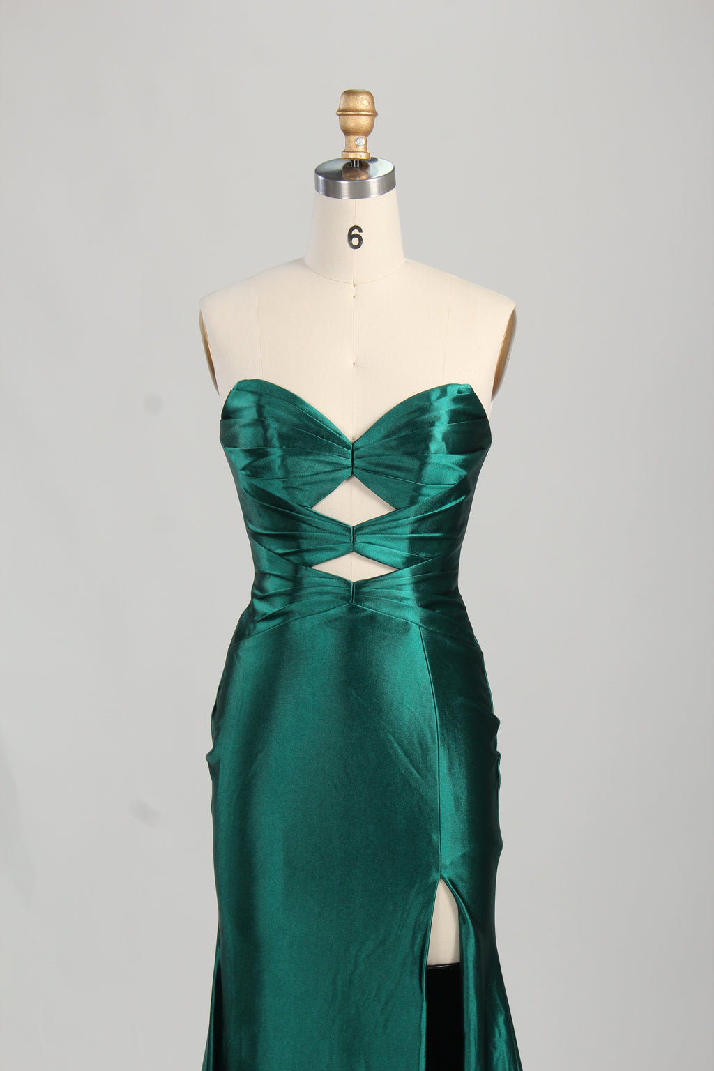 Wholesale Emerald Satin Strapless Evening Gown with Cutout Details 33199