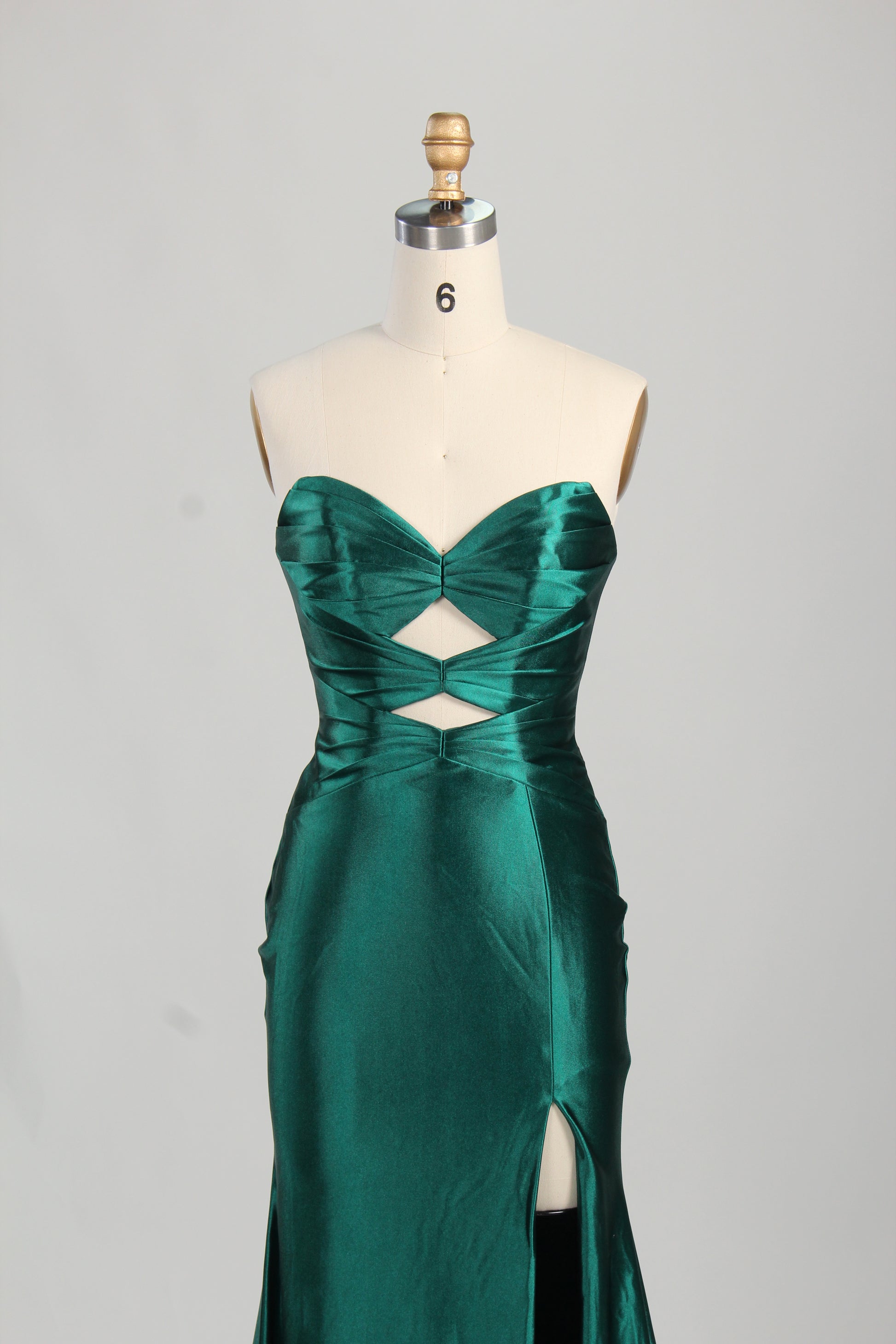 Wholesale Emerald Satin Strapless Evening Gown with Cutout Details 33199