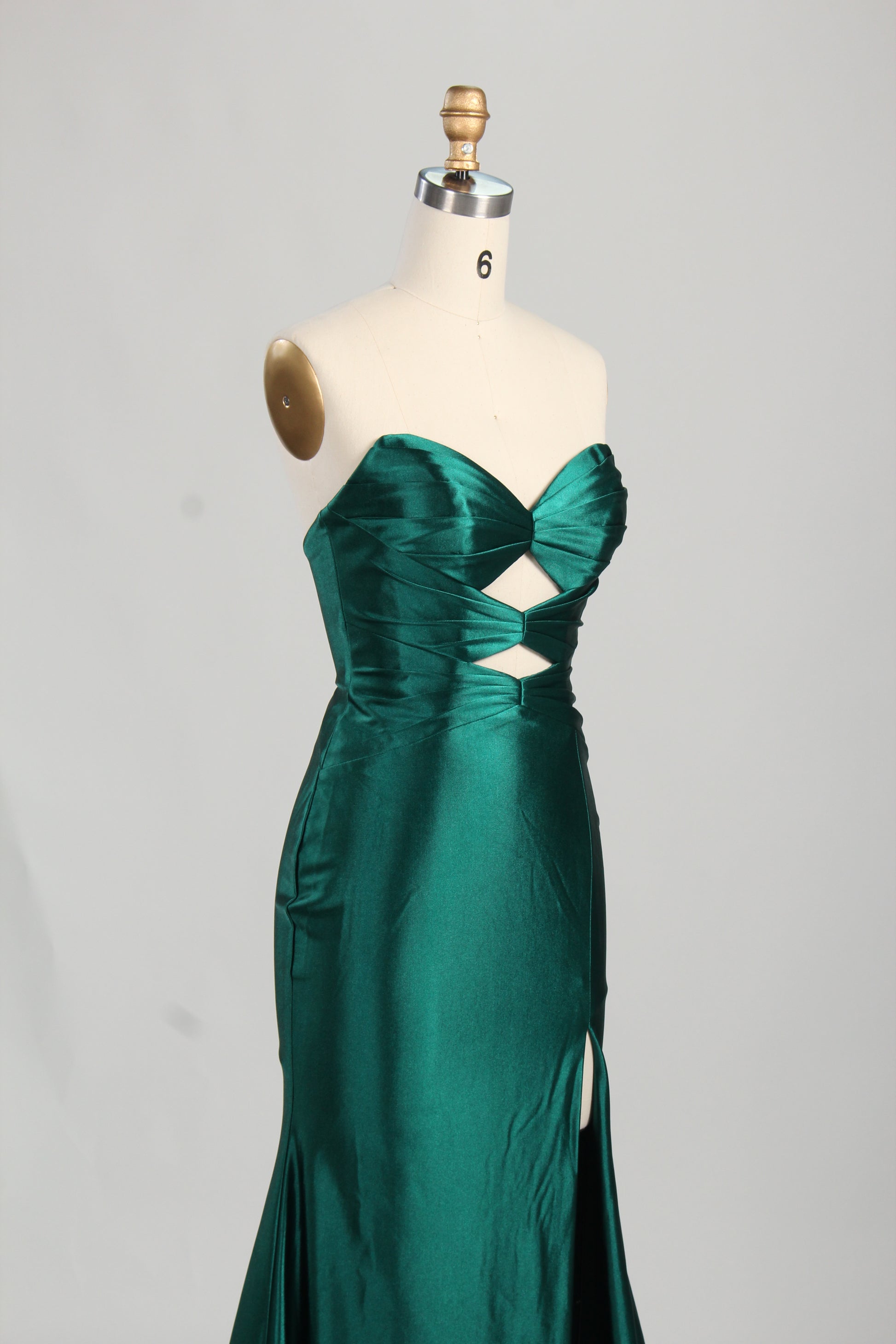 Wholesale Emerald Satin Strapless Evening Gown with Cutout Details 33199