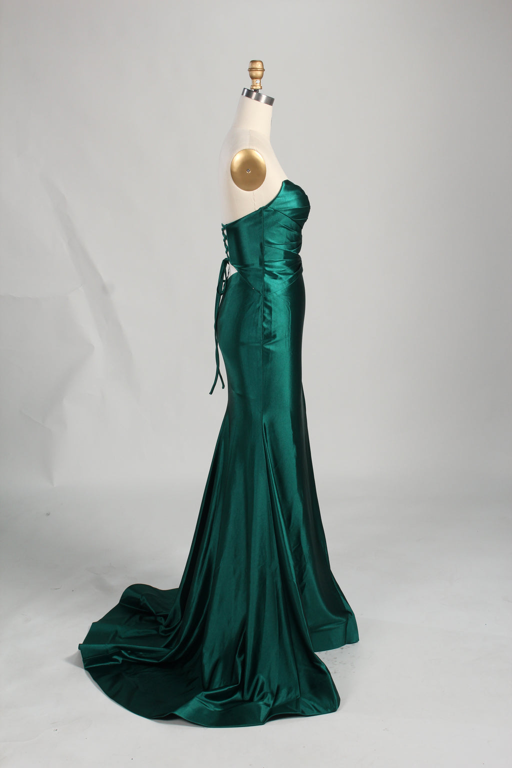Wholesale Emerald Satin Strapless Evening Gown with Cutout Details 33199