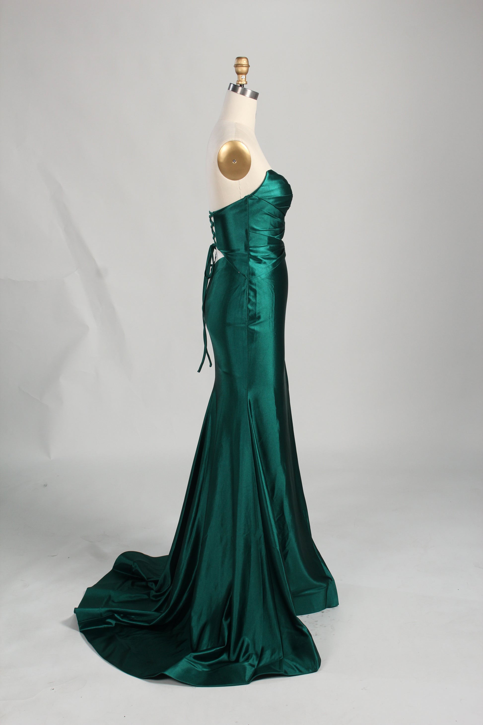 Wholesale Emerald Satin Strapless Evening Gown with Cutout Details 33199