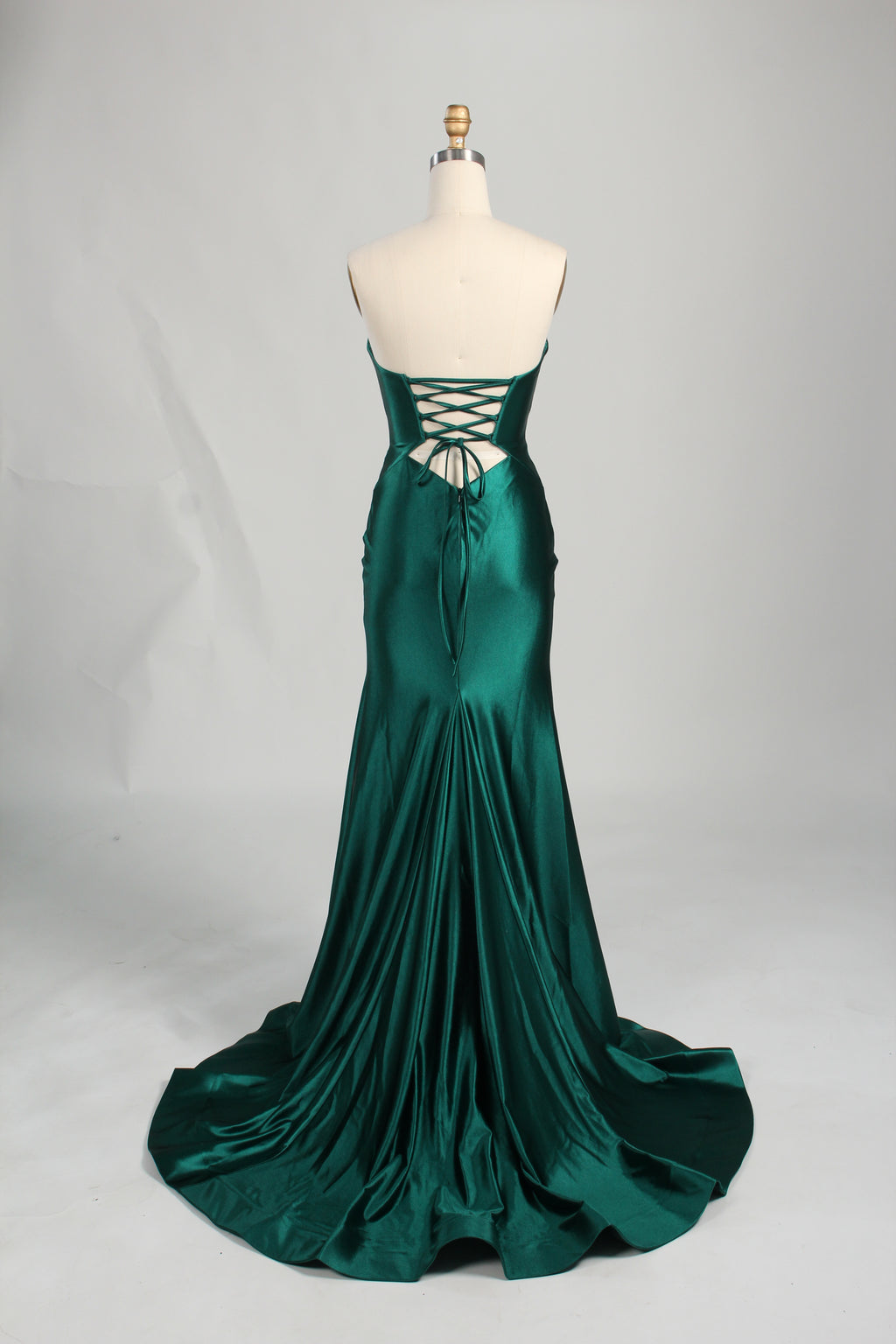 Wholesale Emerald Satin Strapless Evening Gown with Cutout Details 33199