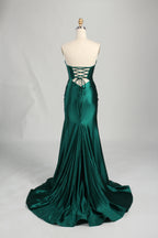 Wholesale Emerald Satin Strapless Evening Gown with Cutout Details 33199