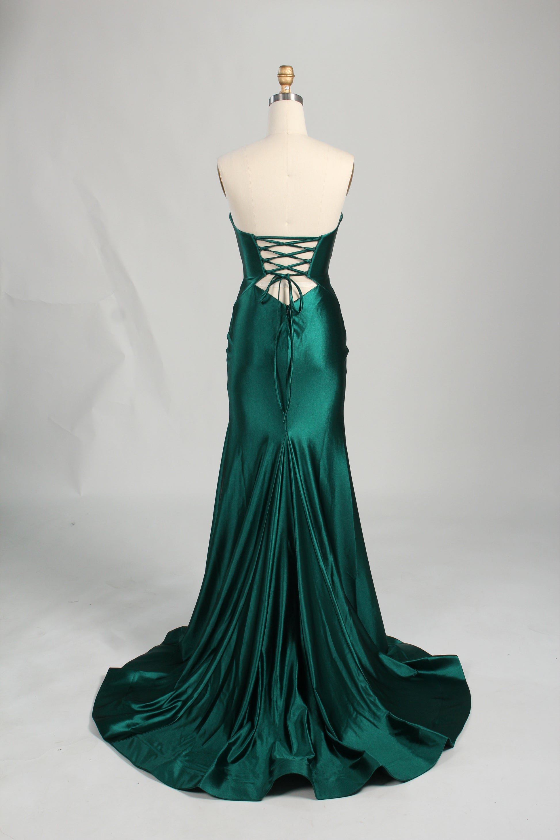 Wholesale Emerald Satin Strapless Evening Gown with Cutout Details 33199