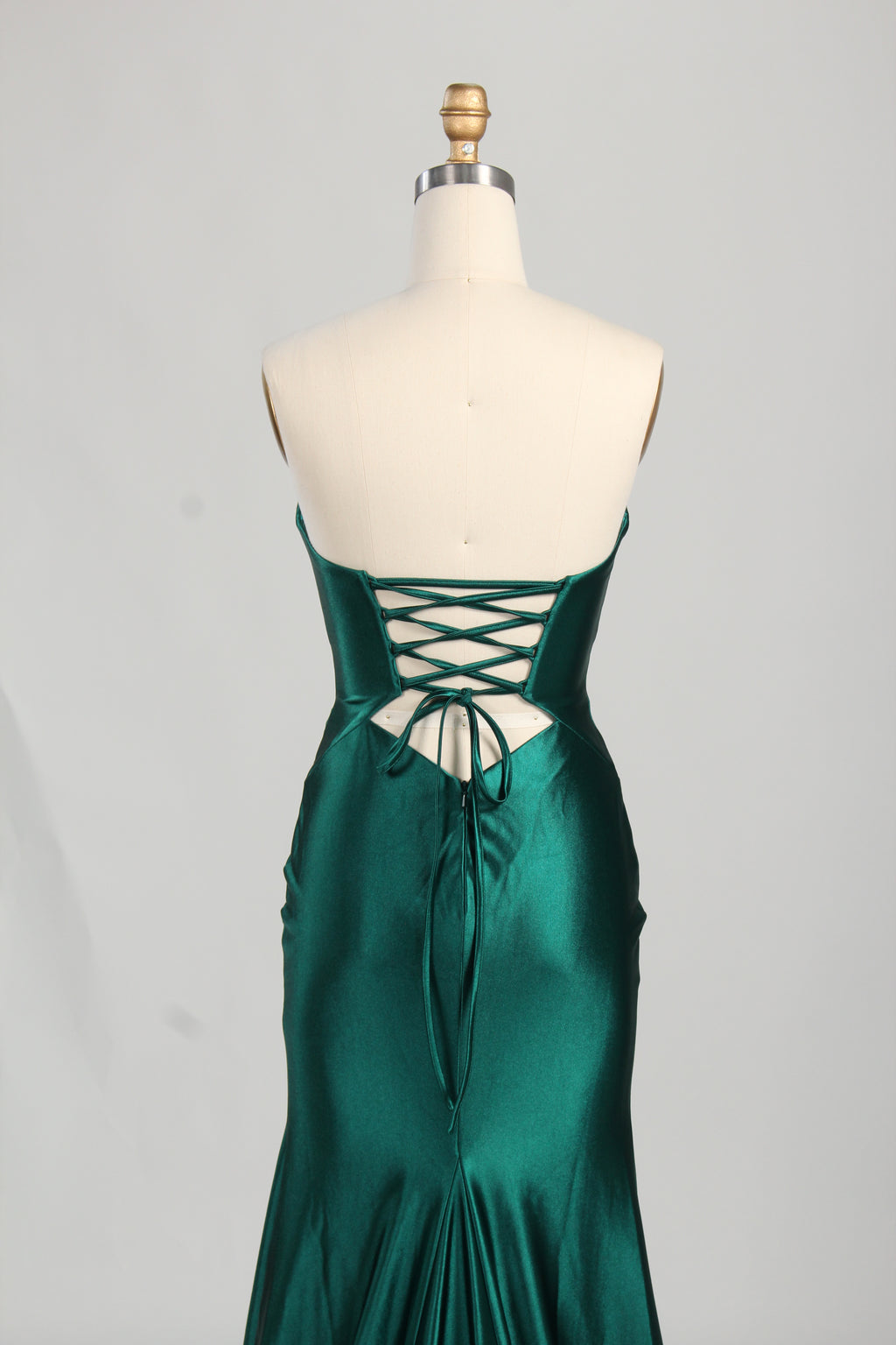 Wholesale Emerald Satin Strapless Evening Gown with Cutout Details 33199