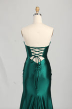 Wholesale Emerald Satin Strapless Evening Gown with Cutout Details 33199