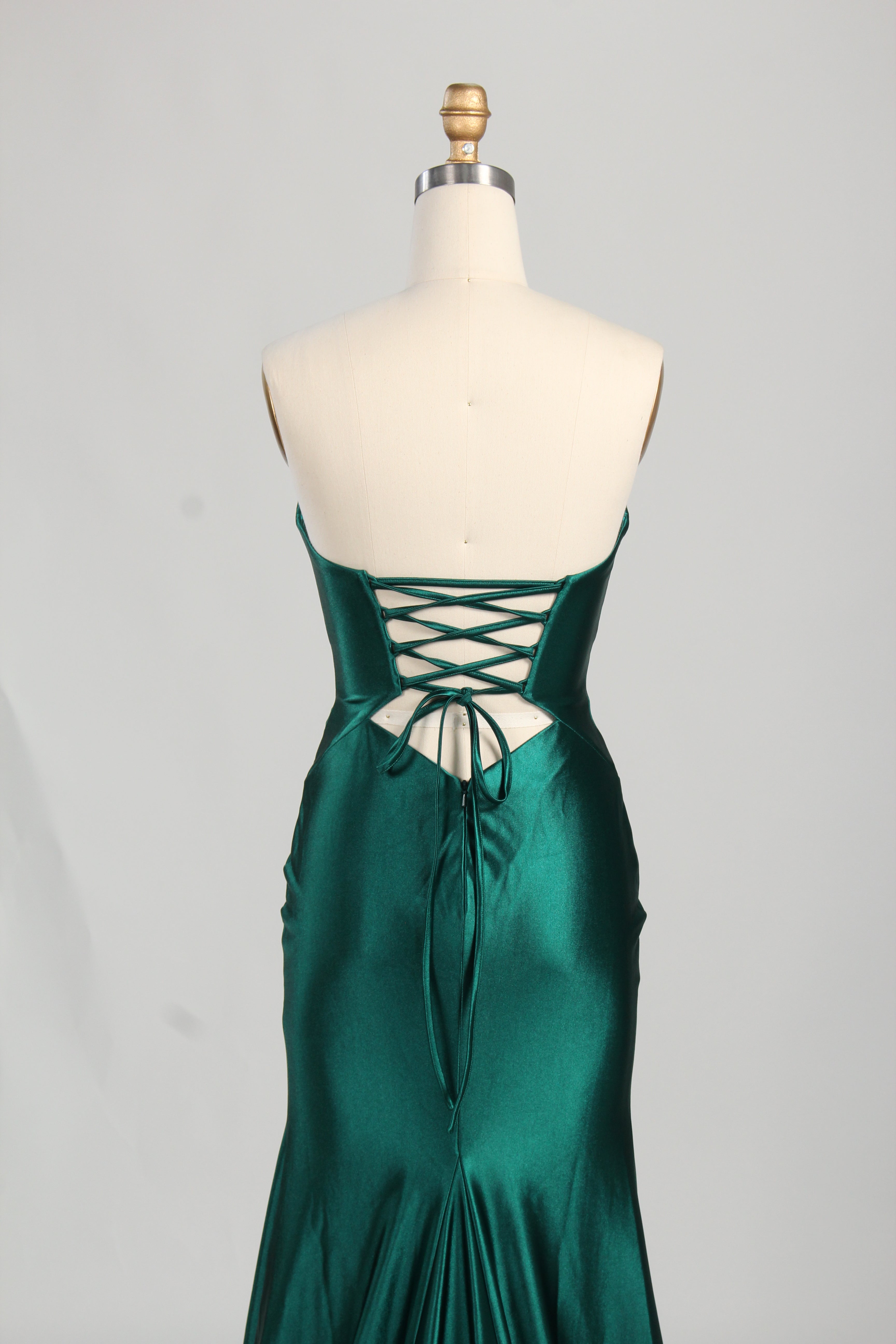 Wholesale Emerald Satin Strapless Evening Gown with Cutout Details 33199
