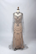 Embroidered A-Line Mother of the Bride Dress with Long Sleeves MC059