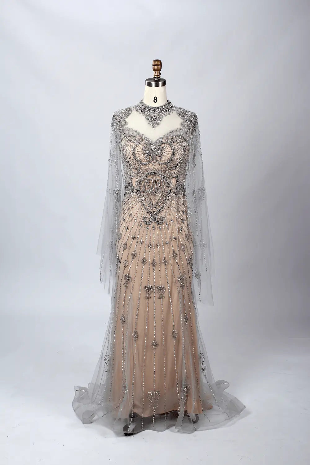 Embroidered A-Line Mother of the Bride Dress with Long Sleeves MC059