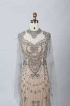 Embroidered A-Line Mother of the Bride Dress with Long Sleeves MC059