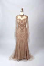 Embroidered A-Line Mother of the Bride Dress with Long Sleeves MC059