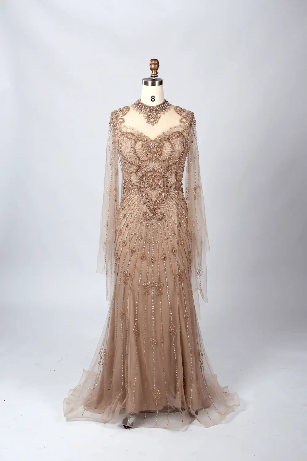 Embroidered A-Line Mother of the Bride Dress with Long Sleeves MC059