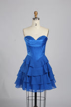 Wholesale Blue-and-White Porcelain Print Strapless Ruffled Homecoming Dress 33223cs