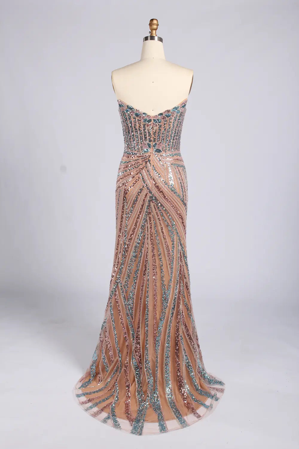V-Neck Beaded Sequin Evening Dress with High Slit MC176