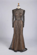 Elegant Navy Blue High-Neck Sequin Mother of the Bride Dress MC175