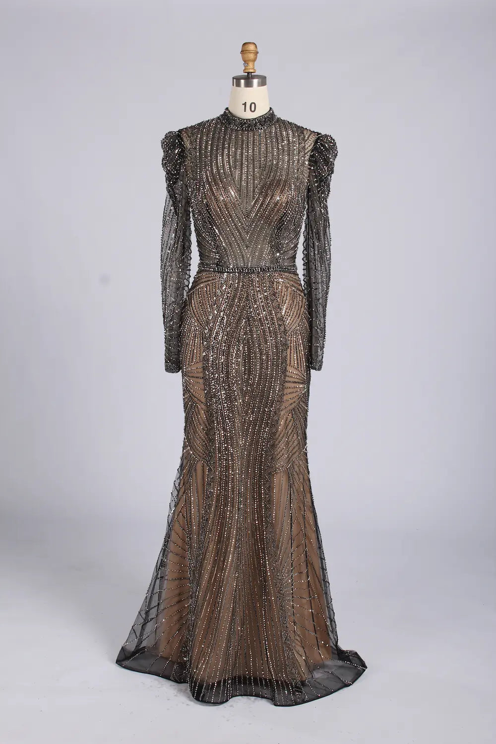 Elegant Navy Blue High-Neck Sequin Mother of the Bride Dress MC175