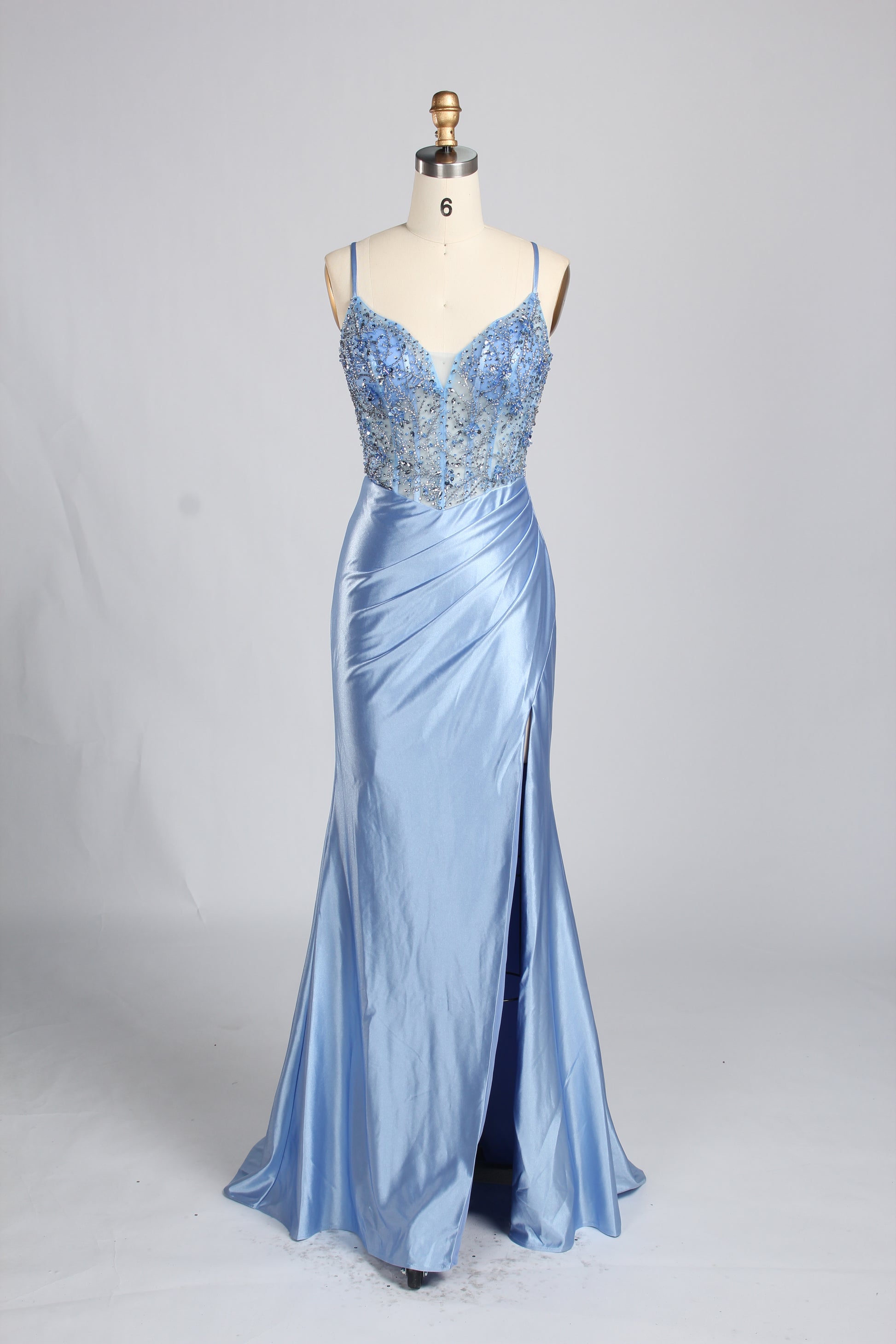 Wholesale Burgundy Beaded Slit Satin Prom Dress 33216