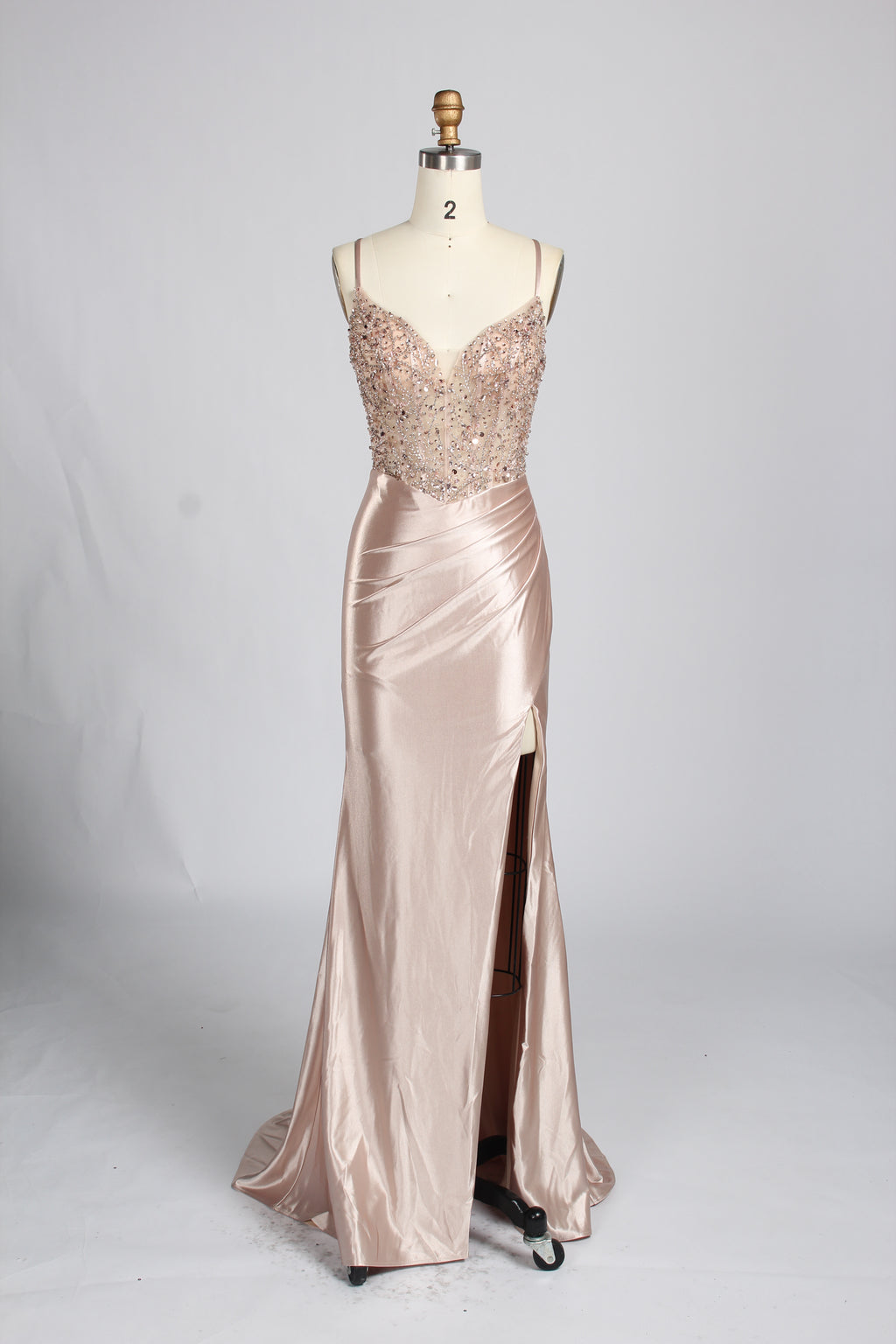 Wholesale Burgundy Beaded Slit Satin Prom Dress 33216