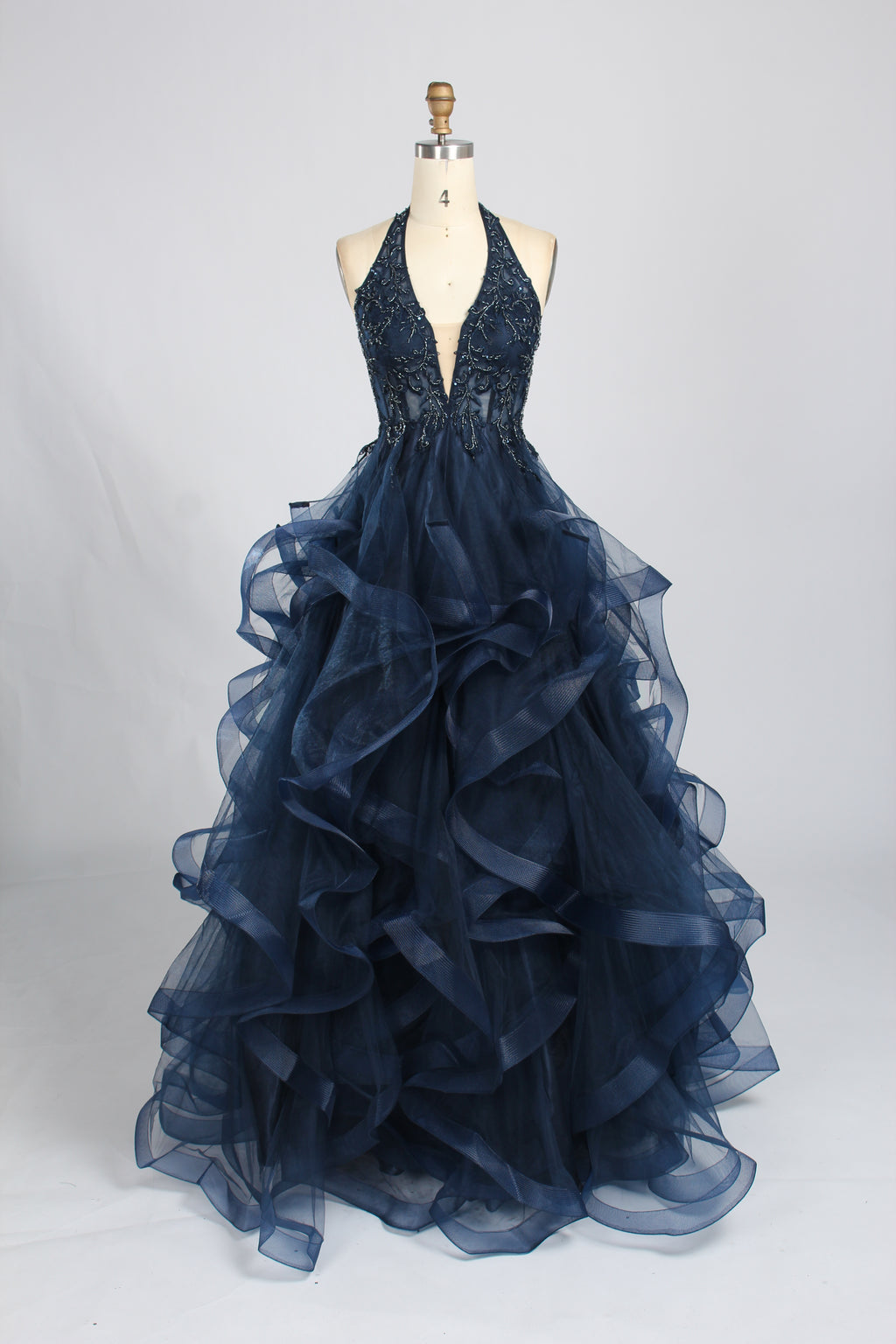 Wholesale Navy Blue Halter Neck Prom Dress with Ruffled Tulle 33343