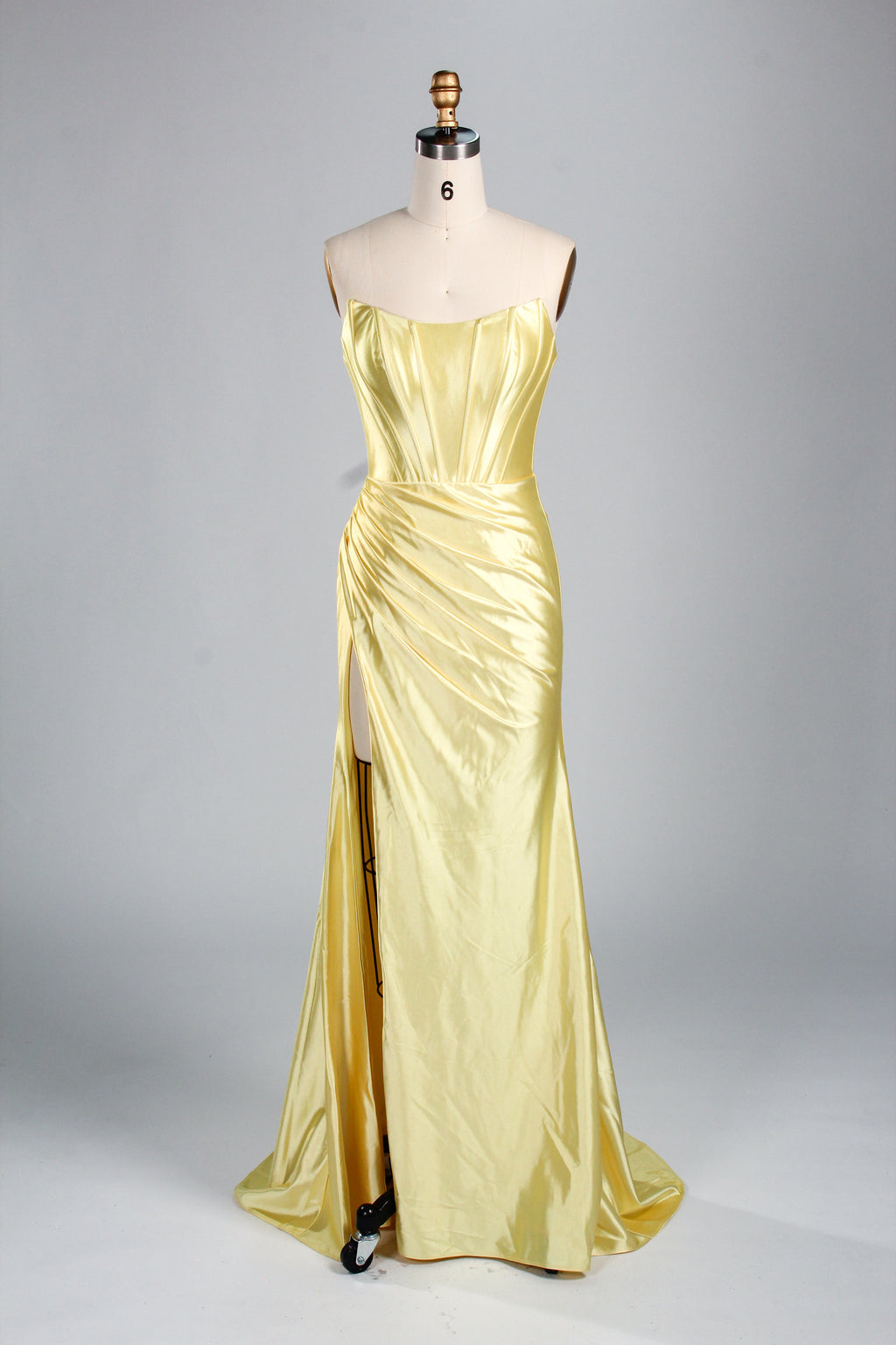 Elegant Satin Strapless Prom Dress with High Slit  D-116